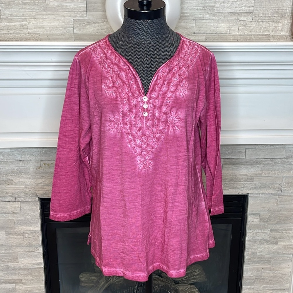 NWT FeelGoodStore 100% Cotton Embroidered Blouse Size Large